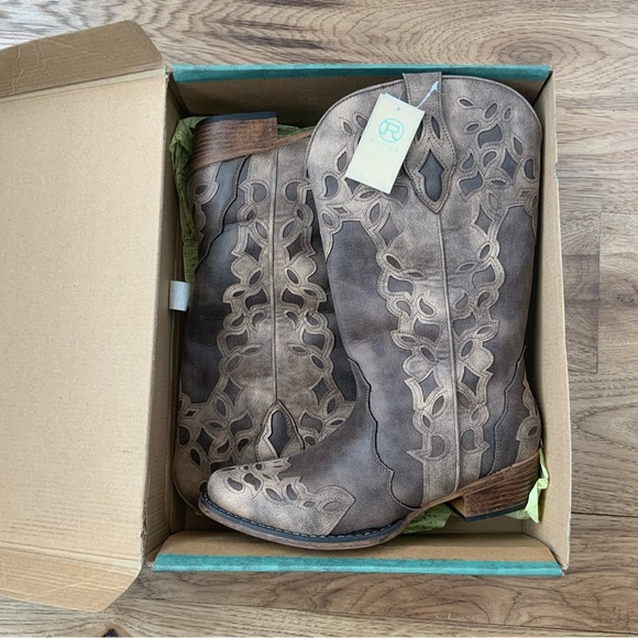 Roper Faux Leather Riley Triad Cowboy Boots Vintage Brown Multi Sizes NIB - Picture 10 of 14